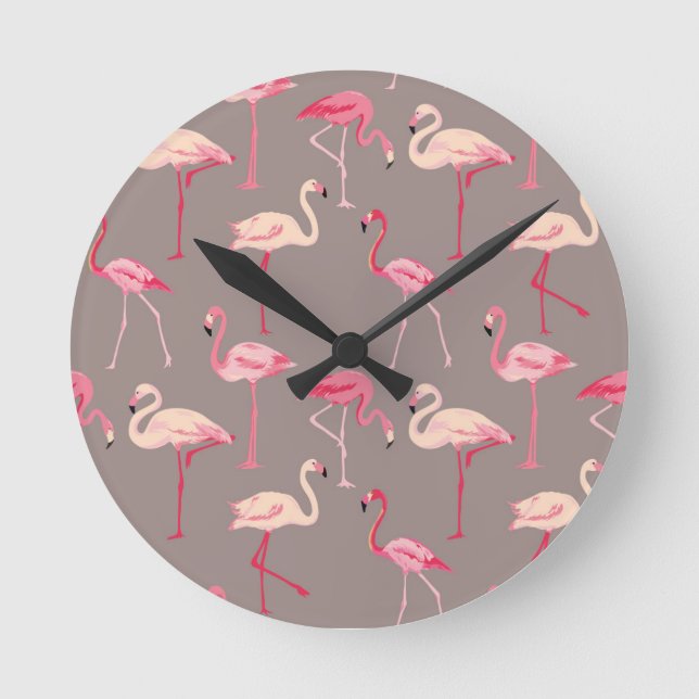 Horloge Ronde Flamants roses rétro (Recto)