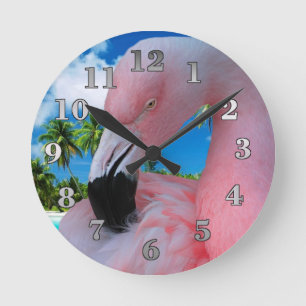 Horloge Ronde Flamingo and Beach
