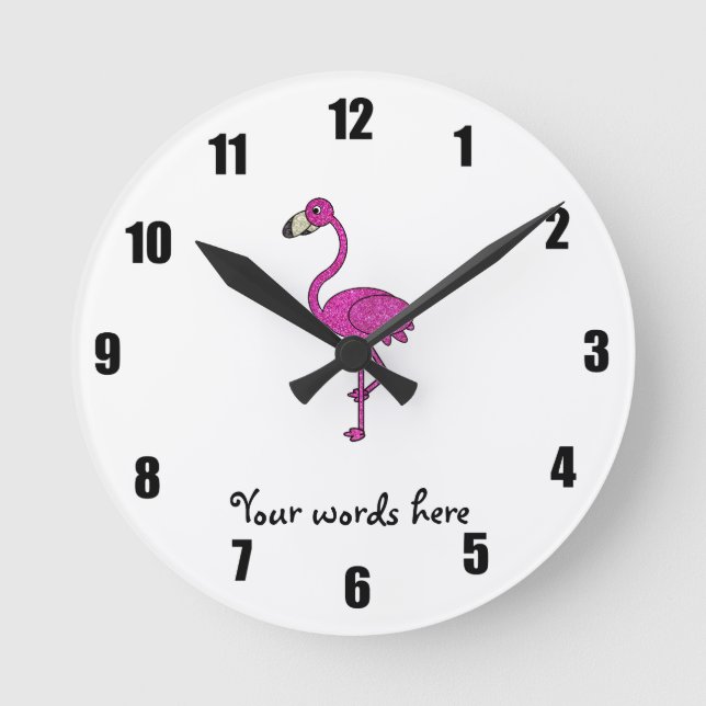 Horloge Ronde Flamingo parties scintillant rose (Recto)