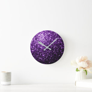 Horloge Ronde Flamme de parties scintillant foncé violet brillan
