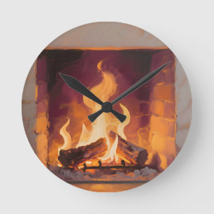 Horloge Ronde Flammes de cheminée cosy
