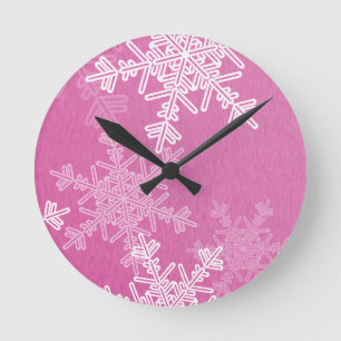 Horloge Ronde Flammes de neige blanches roses Nam de Noël minima