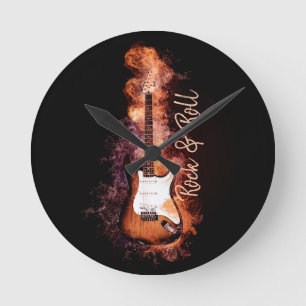 Horloge Ronde Flammes électriques de rock guitare