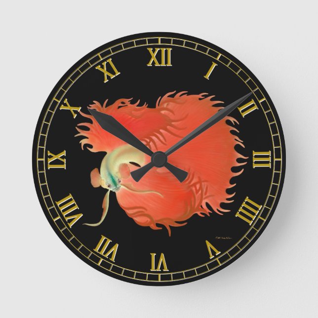 Horloge Ronde Flaring Red Betta combattant l'horloge murale de p (Recto)