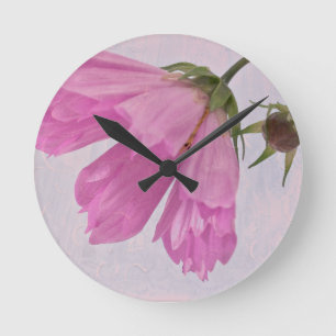 Horloge Ronde Fleur Cosmo rose texturée