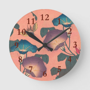 Horloge Ronde Fleur d'abeille rose classique Hokusai Art