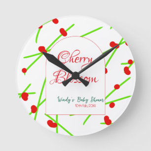 Horloge Ronde Fleur de cerisier en forme d'arche rouge vert baby