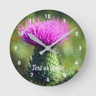 Horloge Ronde Fleur de chardon violet personnalisée