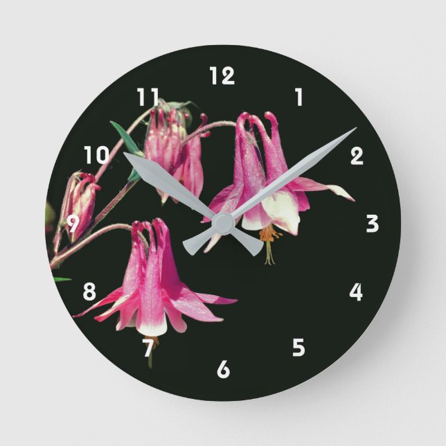 Horloge Ronde Fleur de colombine rose  (Recto)