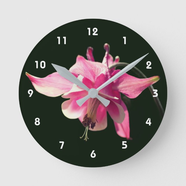 Horloge Ronde Fleur de colombine rose (Recto)