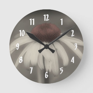 Horloge Ronde Fleur De Faisceau En Noir Et Blanc