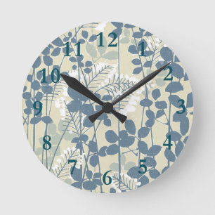 Horloge Ronde Fleur de feuille bleue asiatique japonaise