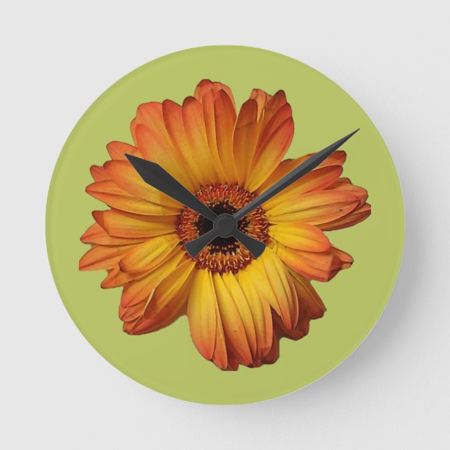 Horloge Ronde Fleur de gerbera d'Orange Sunny (Recto)