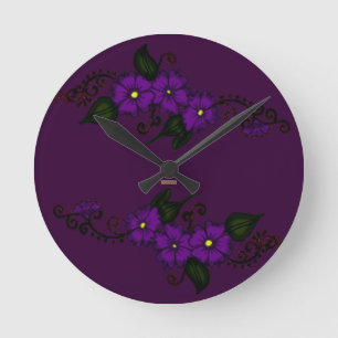 Horloge Ronde Fleur de henné (pourpre)