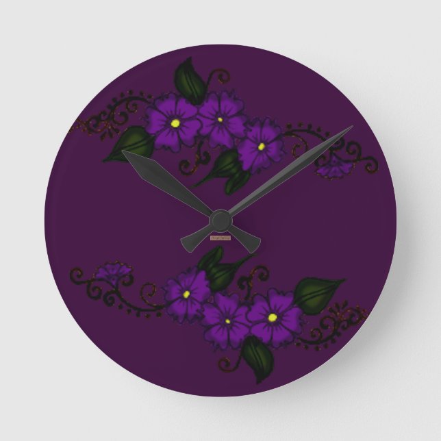 Horloge Ronde Fleur de henné (violet) (Recto)