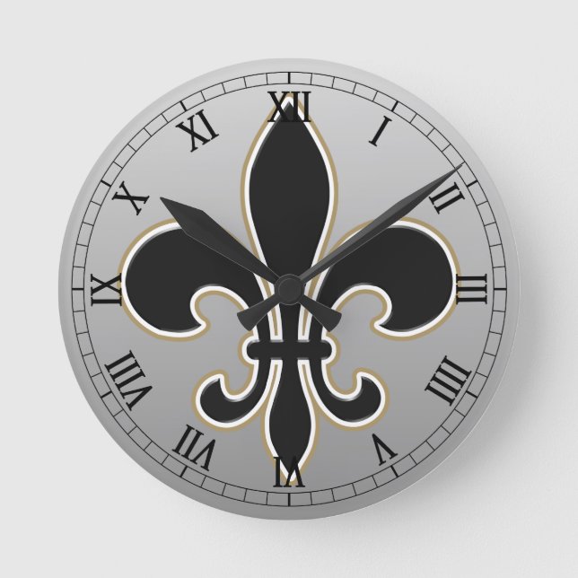 Horloge Ronde Fleur de Lis Black avec le blanc et l'or (Recto)
