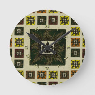 Horloge Ronde Fleur de Lis Carrelée antique (Vert)