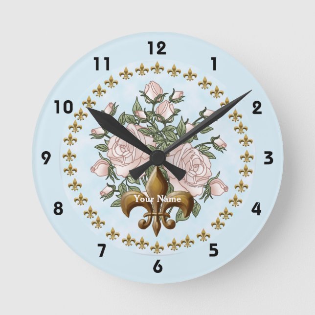Horloge Ronde Fleur de lis roses  (Recto)