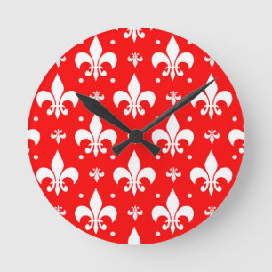 Horloge Ronde Fleur de lis rouge Motif