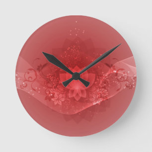 Horloge Ronde Fleur de Lotus rouge