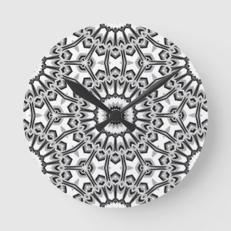 Horloge Ronde Fleur de mandala géométrique monochrome