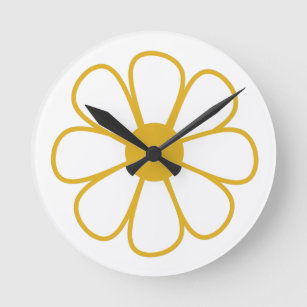 Horloge Ronde Fleur de marguerite rétro simple en jaune moutarde