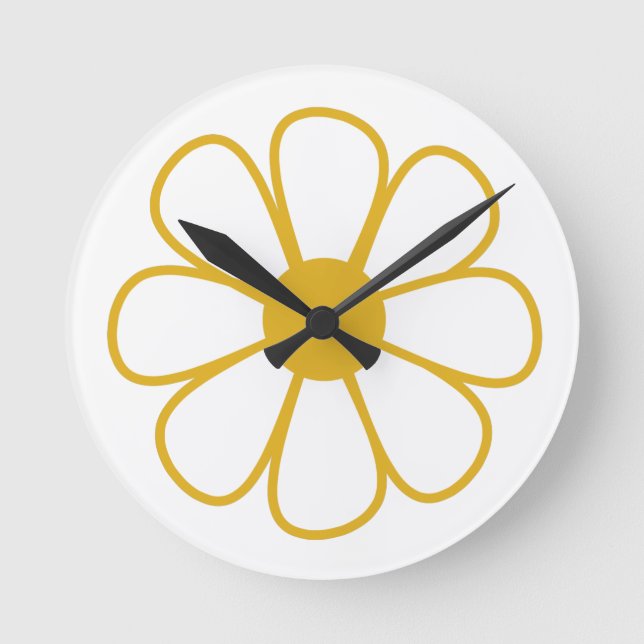 Horloge Ronde Fleur de marguerite rétro simple en jaune moutarde (Front)