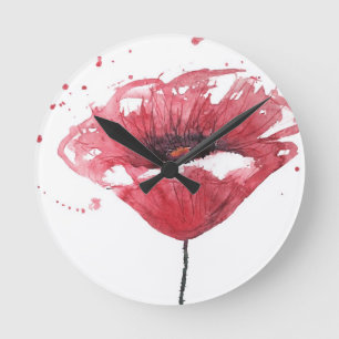 Horloge Ronde Fleur de pavot, aquarelle
