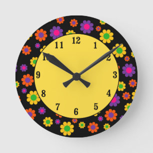 Horloge Ronde Fleur de pouvoir pop rétro
