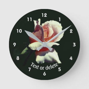 Horloge Ronde Fleur de Rosier Pêche Personnalisée