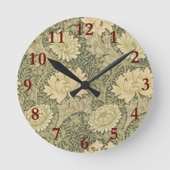 Horloge Ronde Fleur de Sauge Chrysanthème de William Morris (Recto)