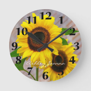 Horloge Ronde Fleur de soleil jaune moderne