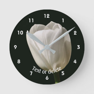 Horloge Ronde Fleur de tulipe blanche personnalisée