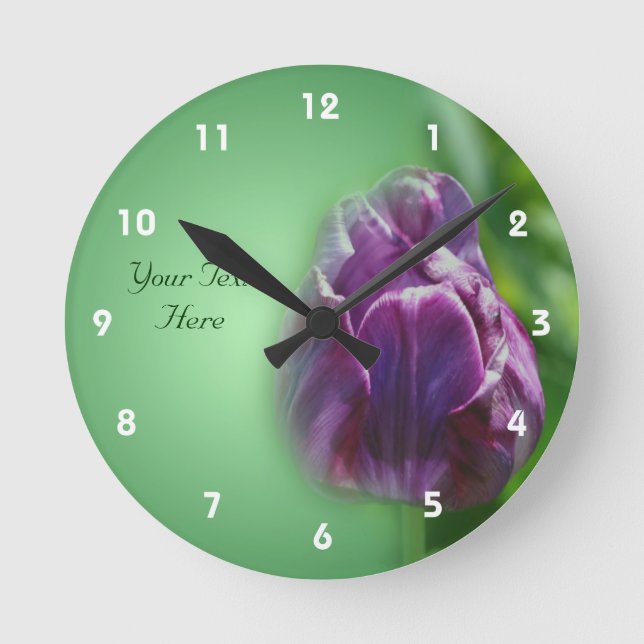 Horloge Ronde Fleur de tulipe violette personnalisée (Recto)