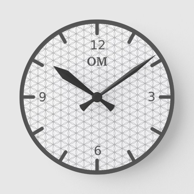 Horloge Ronde Fleur de vie en gris argent et blanc (Recto)