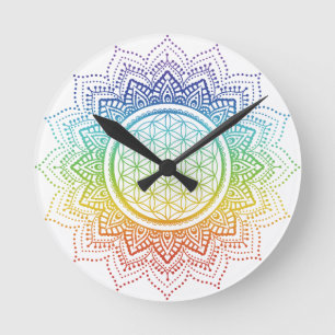 Horloge Ronde Fleur de vie   Mandala   Chakra   Blanc