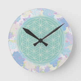 Horloge Ronde fleur de vie verte,