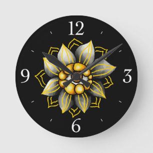 Horloge Ronde Fleur des yeux en noir et jaune - Halloween amusan