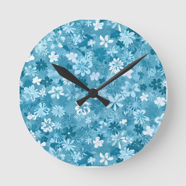 Horloge Ronde Fleur d'Océan Turquoise Botanique (Recto)
