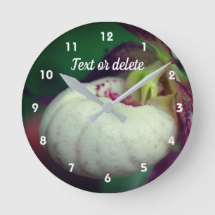 Horloge Ronde Fleur d'orchidée blanche Lady Slipper Personnalisé