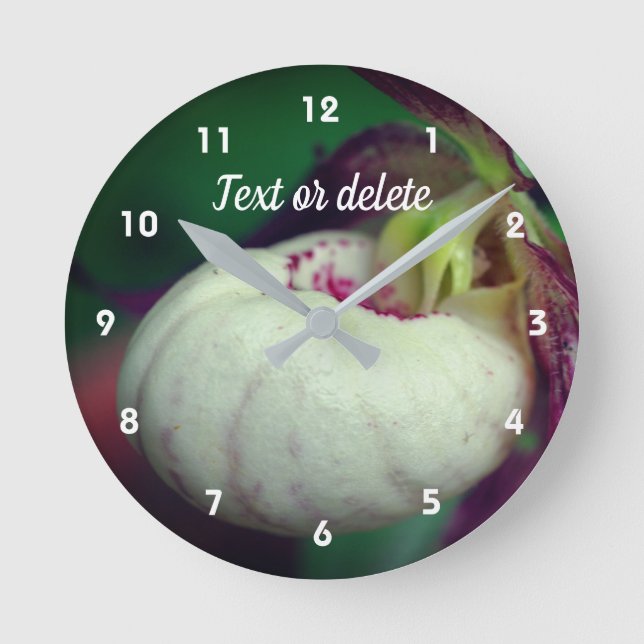 Horloge Ronde Fleur d'orchidée blanche Lady Slipper Personnalisé (Recto)