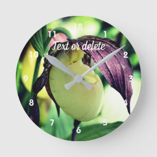 Horloge Ronde Fleur d'orchidée blanche Lady Slipper Personnalisé