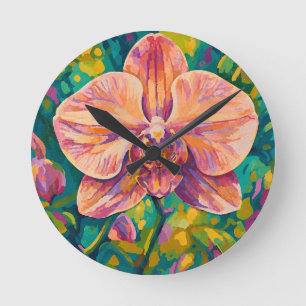 Horloge Ronde Fleur d'orchidée vibrante Art mural coloré