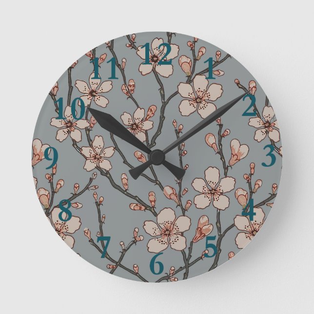Horloge Ronde Fleur élégante douce rose floraison motif cerisier (Recto)
