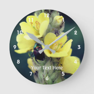 Horloge Ronde Fleur et coléoptère Mullein Jaune Sauvage Personna