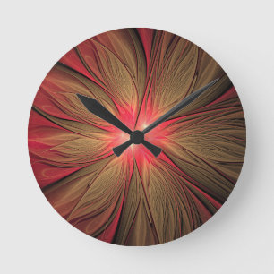 Horloge Ronde Fleur fractale de fansy rouge