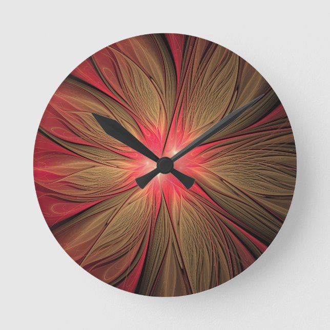 Horloge Ronde Fleur fractale de fansy rouge (Recto)