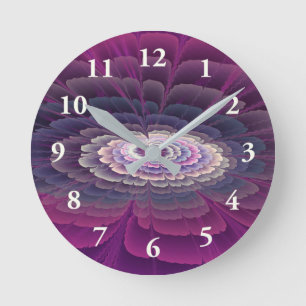 Horloge Ronde Fleur frappante Coloré Abstrait Art fractal rose