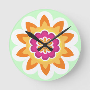 Horloge Ronde Fleur Fusion_Sunburst_Poppy géométrique Fuchsia_gr