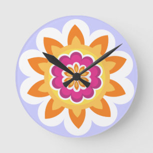 Horloge Ronde Fleur Fusion_Sunburst_Poppy géométrique Fuchsia_pu